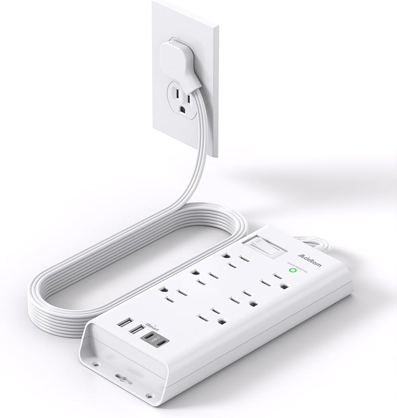 Addtam Surge Protector Power Strip, Flat Plug Extension Cord with 6 Outlet 4 USB Ports (2 USB C), 5FT Outlet Extender Strip for Home Office College Dorm Room Essentials - Image 1